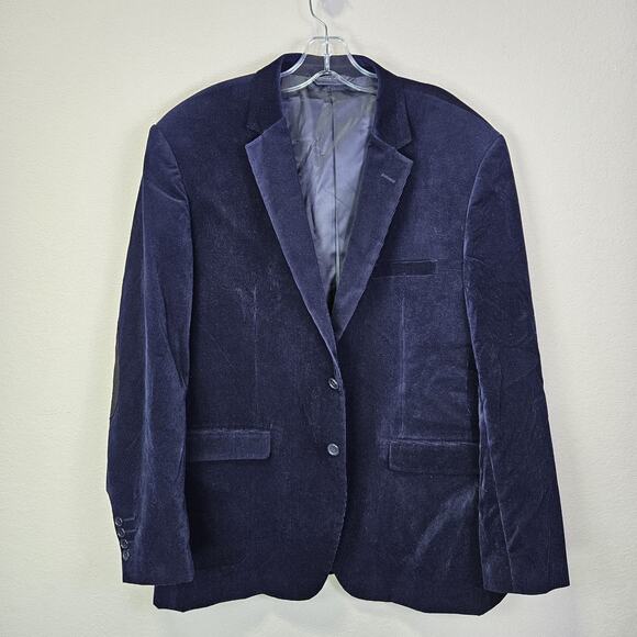 Corduroy Velvet Elbow Patch Sport Coat Mens 46L Blazer Jacket Blue Party Holiday